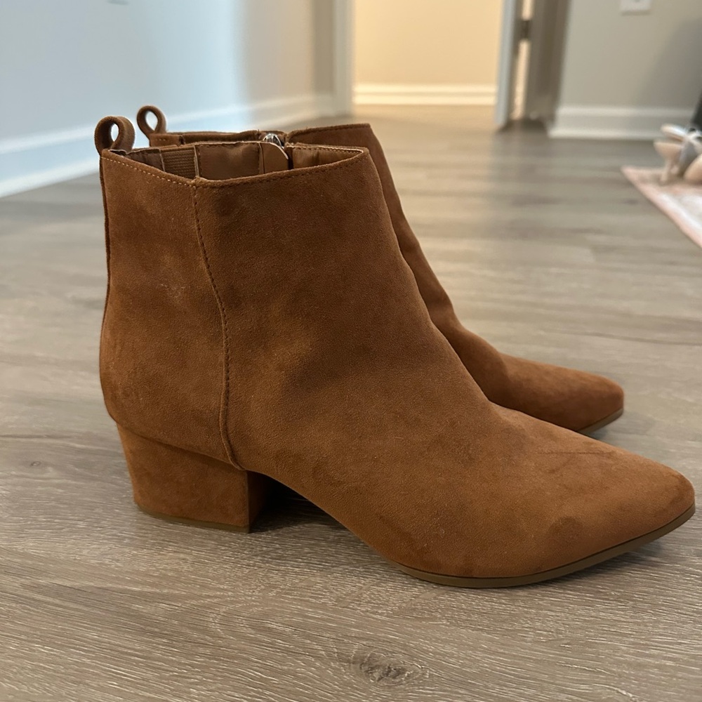 Target Brown Ankle Boots with Pointed Toe and Low Block Heel